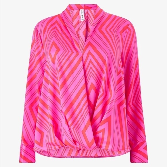 Mango Geometric Satin Print Blouse Size 8 - Picture 6 of 8